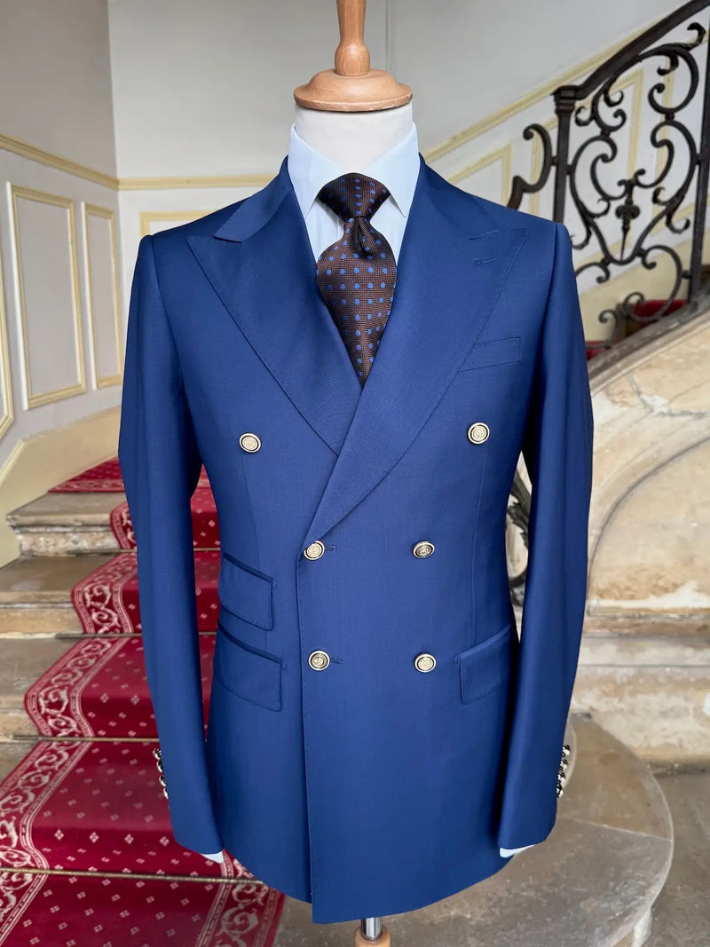 Double Breasted Royal Blue Cold Wool Blazer Jacket