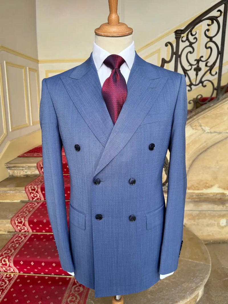 Costume Croisé Bleu Océan Laine Froide
