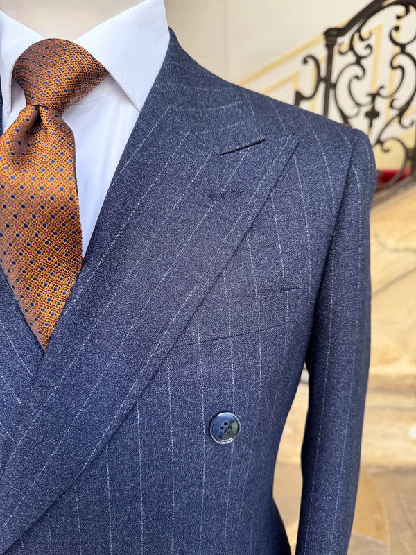 Double Breasted Striped Navy Crepe Suit