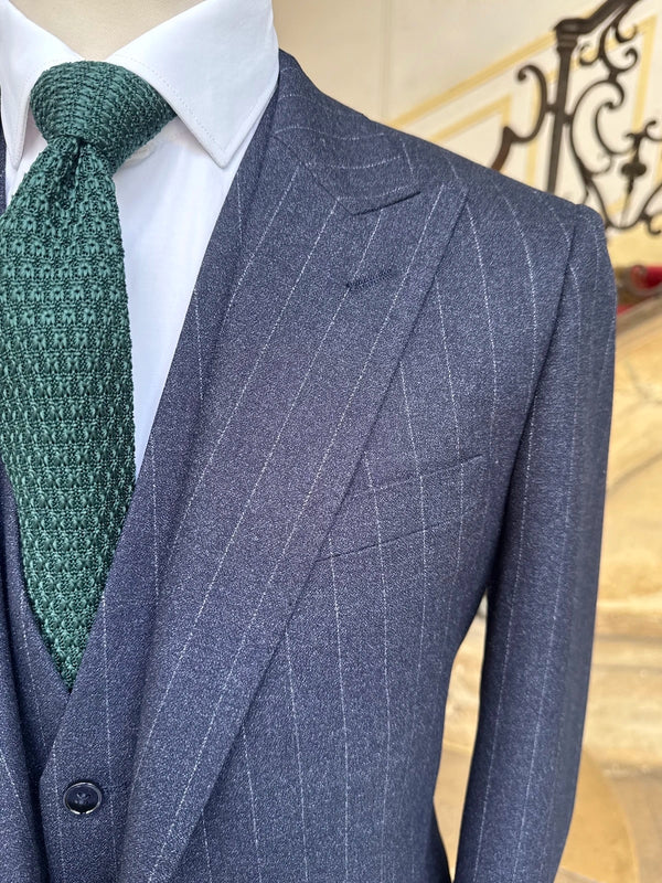 Three-Piece Navy Crepe Suit with Stripes