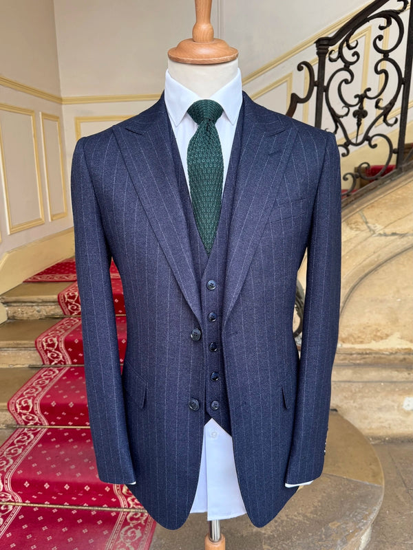 Three-Piece Navy Crepe Suit with Stripes